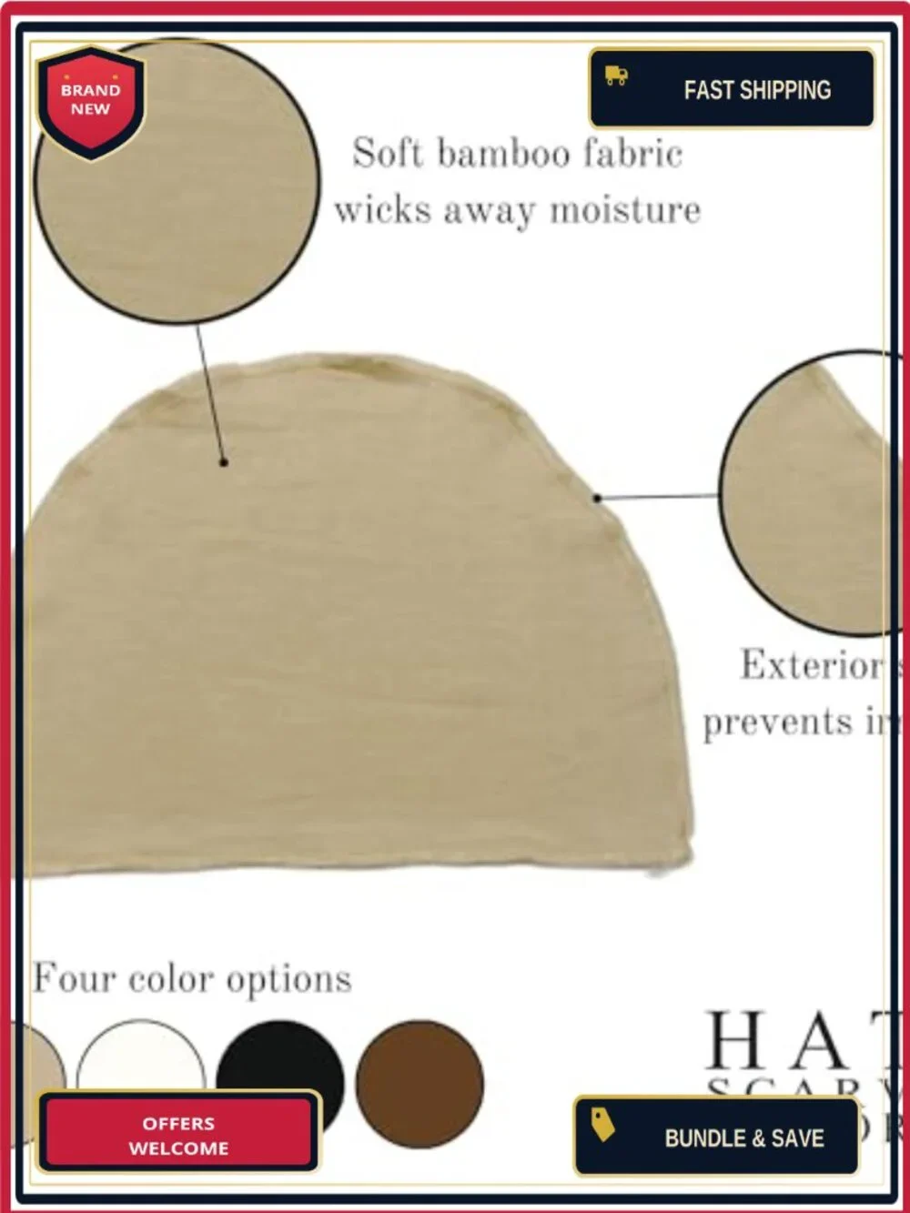 Bamboo Wig and Hat Liner Chemo Headwear Hair Loss Moisture Wicking Comfort Cap